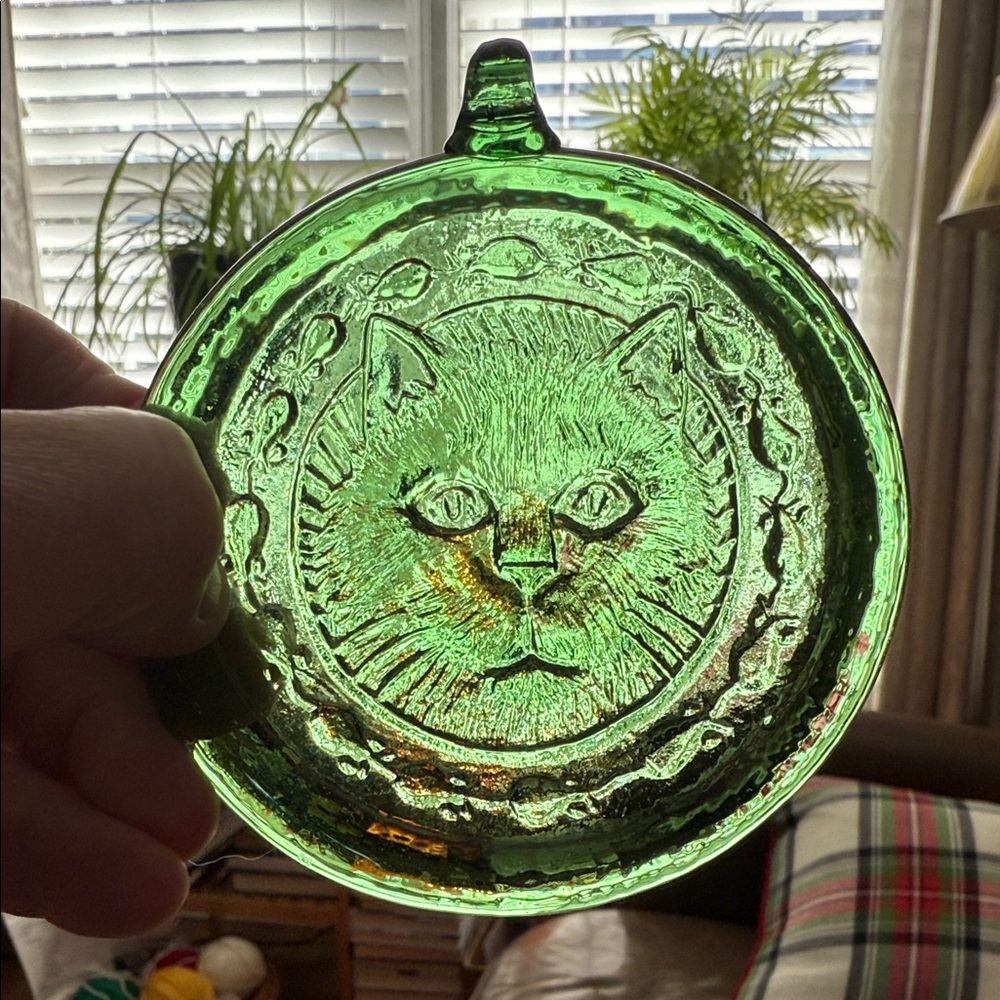 Green Cat Glass Sun-catcher/Ornament